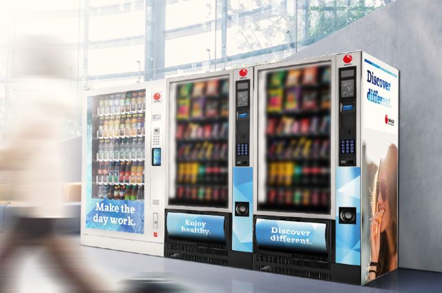 3 Selecta vending machines in an office lobby