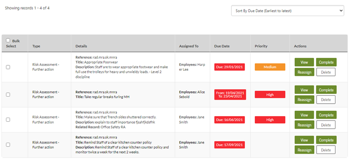 Health & Safety risk assessment corrective actions